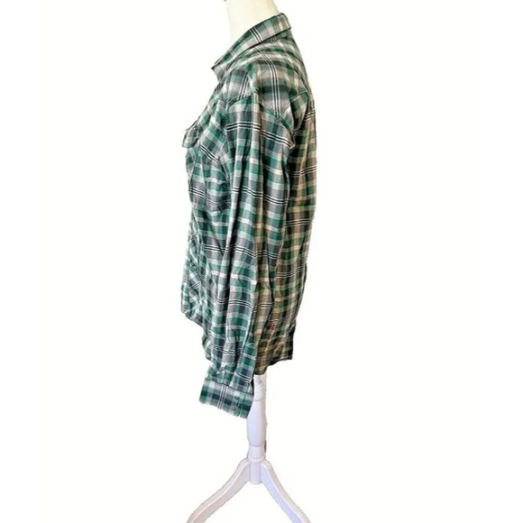 XXL Men's Green Plaid Wrangler Retro Western Cowboy Collared Pearl Button Shirt - Picture 5 of 8